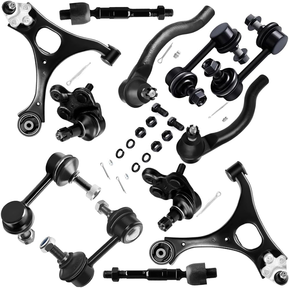 12Pcs Suspension Kit 2 Lower Control Arm 2 Lower Ball Joints 2 Front 2 Rear Sway Bar End Link 2 Outer 2 Inner Tie Rod End Link Fit for Honda CIVIC 2006-2011 K80769