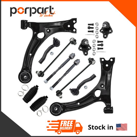 12 Pc Suspension Kit for Toyota Corolla 03-08 Lower Control Arms, Tie Rod Ends