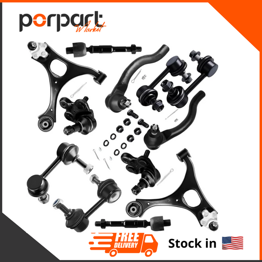 12Pcs Suspension Kit 2 Lower Control Arm 2 Lower Ball Joints 2 Front 2 Rear Sway Bar End Link 2 Outer 2 Inner Tie Rod End Link Fit for Honda CIVIC 2006-2011 K80769