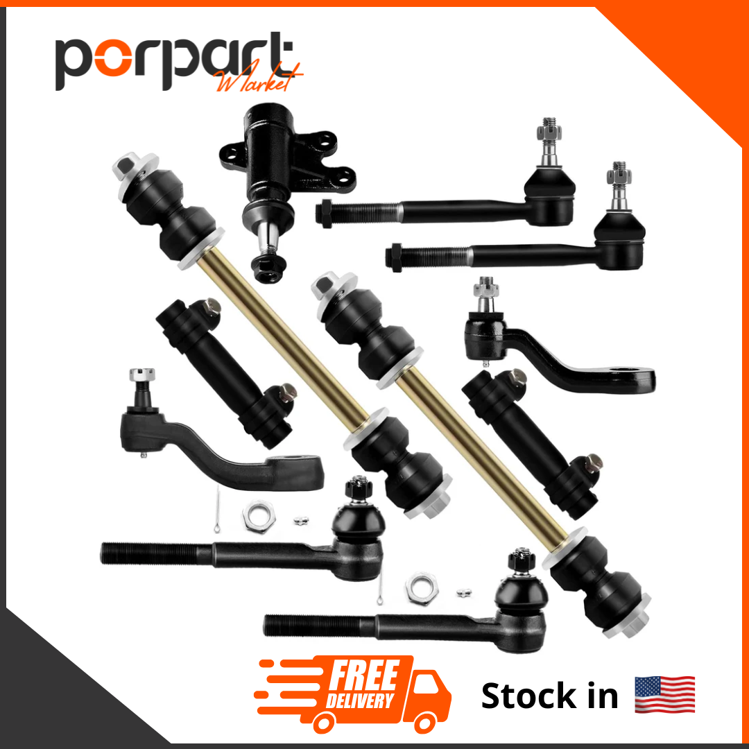 11Pcs Suspension Kit 1 Idler Arm 1 Bracket Assembly 1 Pitman Arm 2 Outer 2 Inner Tie Rod End 2 Tie Rod End Adjusting Sleeve 2 Stabilizer Bar Fit for 1993 94 95 96 97 98 1999 for GMC Yukon 4WD