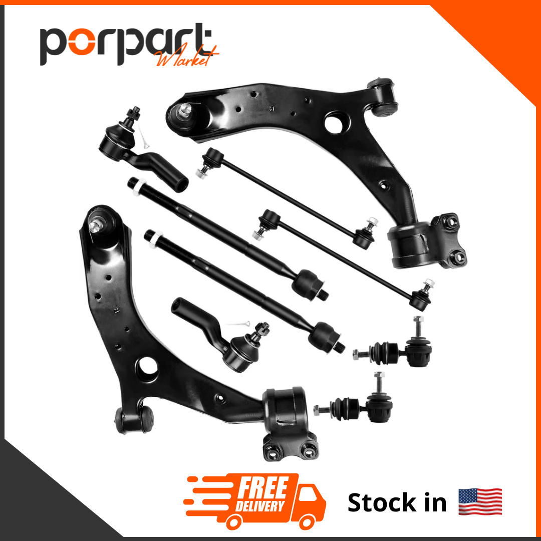 10Pcs Suspension Kit Lower Control Arm and Ball Joint Inner Outer Tie Rod End Front Rear Sway Bar Links Fit 2004-2009 for Mazda 3 2006-2015 for Mazda 5