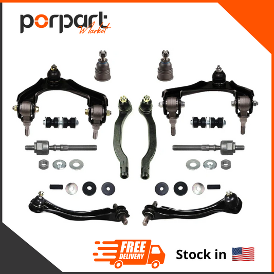 14 PCs  Front & Rear Suspension Kit Tie Rod Ends, Sway Bar Links, Upper Shock Mount Bushing, Ball Joints, Upper Control Arms
