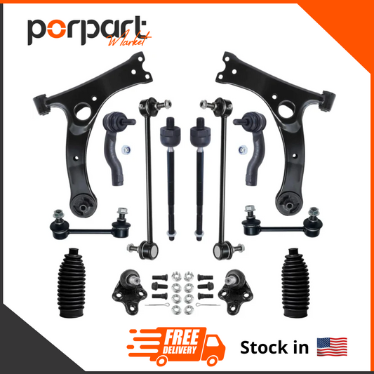 14PCs Suspension Kit for 2001-2005 Toyota Rav4 2002 2003 2004, 2 Lower Control Arms, 2 Lower Ball Joints, 4 Inner & Outer Tie Rods, 4 Front Rear Sway Bars, 2 Boots, Replacement