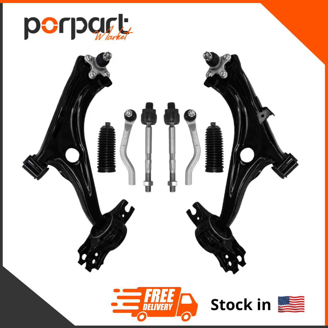 8 Pcs Front Lower Control Arm with Ball Joints Tie Rods Sway Bars Link Replacement for 2016-2021 Civic