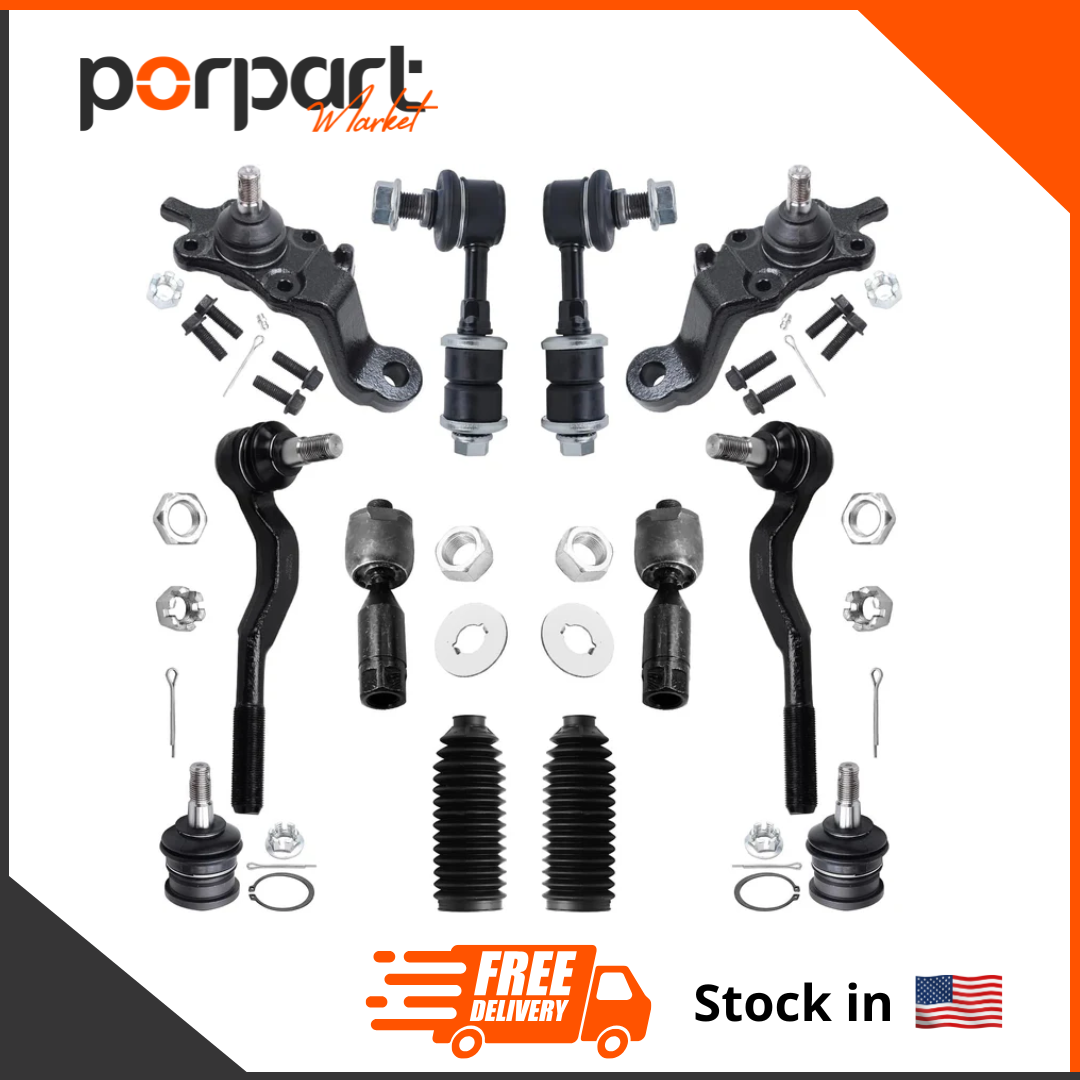 12Pc Front Suspension Kit for 1995-2000 Toyota Tacoma 1996 1997 1998 1999 2000, 4 Upper & Lower Ball Joints, 4 Inner & Outer Tie Rods, 2 Sway Bars, 2 Boots, Replacement