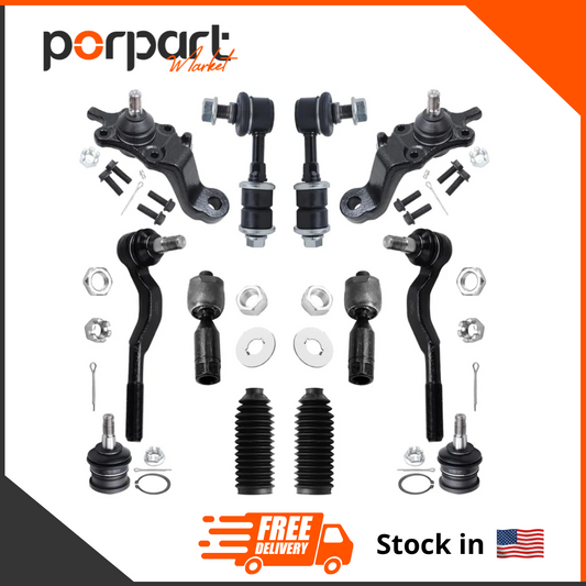 12Pc Front Suspension Kit for 1995-2000 Toyota Tacoma 1996 1997 1998 1999 2000, 4 Upper & Lower Ball Joints, 4 Inner & Outer Tie Rods, 2 Sway Bars, 2 Boots, Replacement