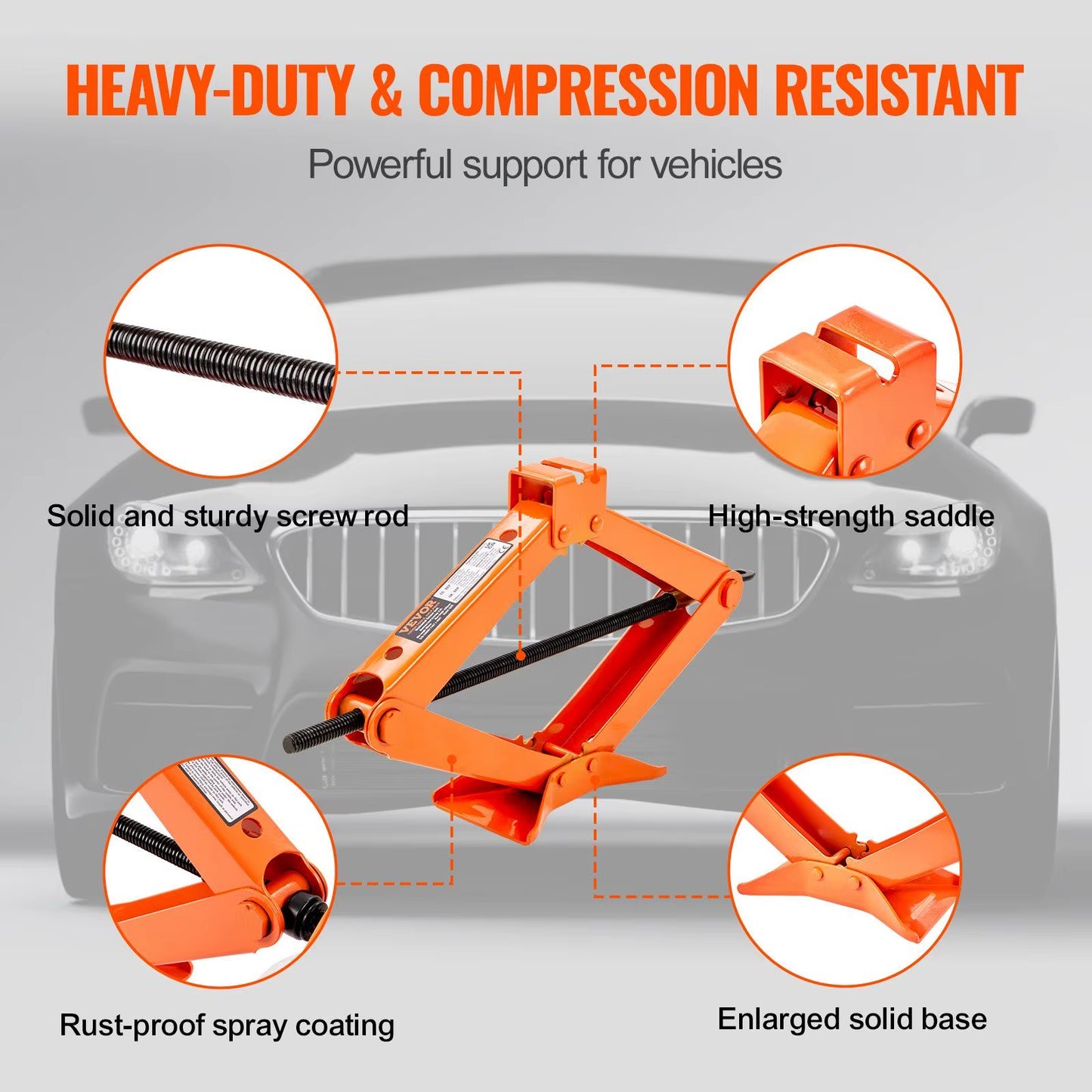 Portable 2.5 Ton/5512 Lbs Car Jack with Ratcheting Handle & L-Wrench 3.7'-17.1\" Lifting Range for Cars Trucks Sedans Mpvs