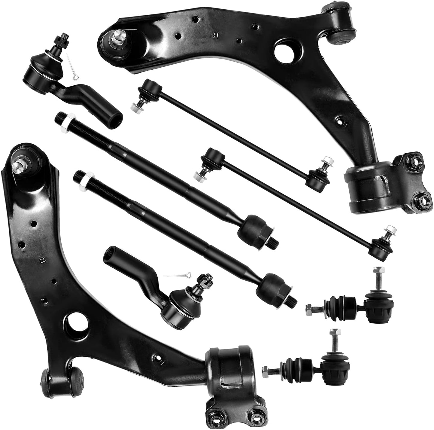 10Pcs Suspension Kit Lower Control Arm and Ball Joint Inner Outer Tie Rod End Front Rear Sway Bar Links Fit 2004-2009 for Mazda 3 2006-2015 for Mazda 5