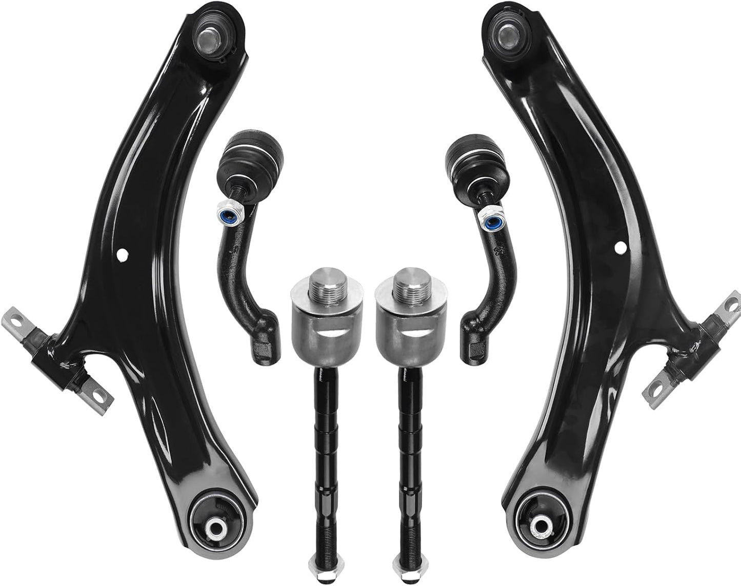 6Pcs Front Suspension Kit Lower Control Arm with Ball Joint Bushings Inner Outer Tie Rod Replacement for 2008-2013 Nissan Rogue 2014 2015 Rogue Select RK621452 RK621453 MS30194 MS30195