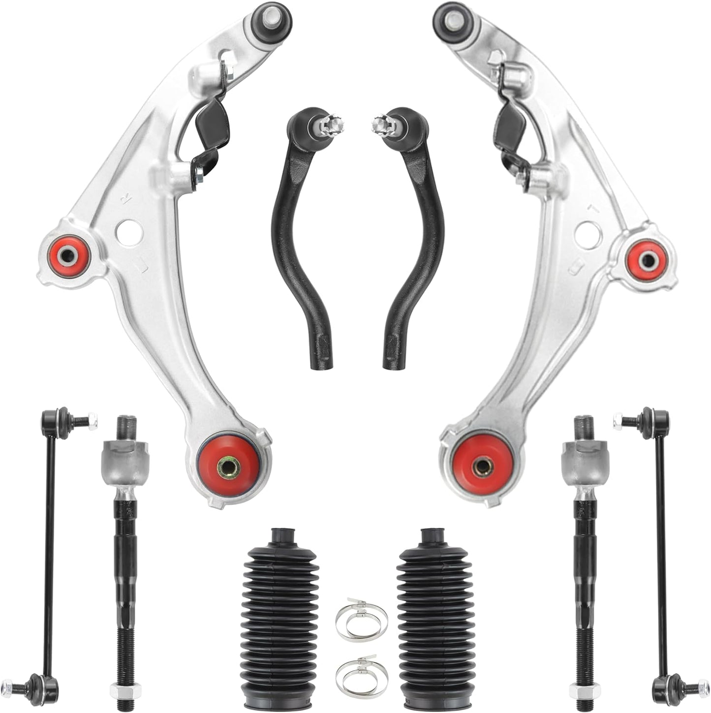 10Pcs Front Lower Control Arms with Ball Joints Suspension Kits for 2009-2014 Nissan Maxima, Front End Suspension Kits with Inner & Outer Tie Rod End Links + Front & Rear Stabilizer Sway Bar End Links