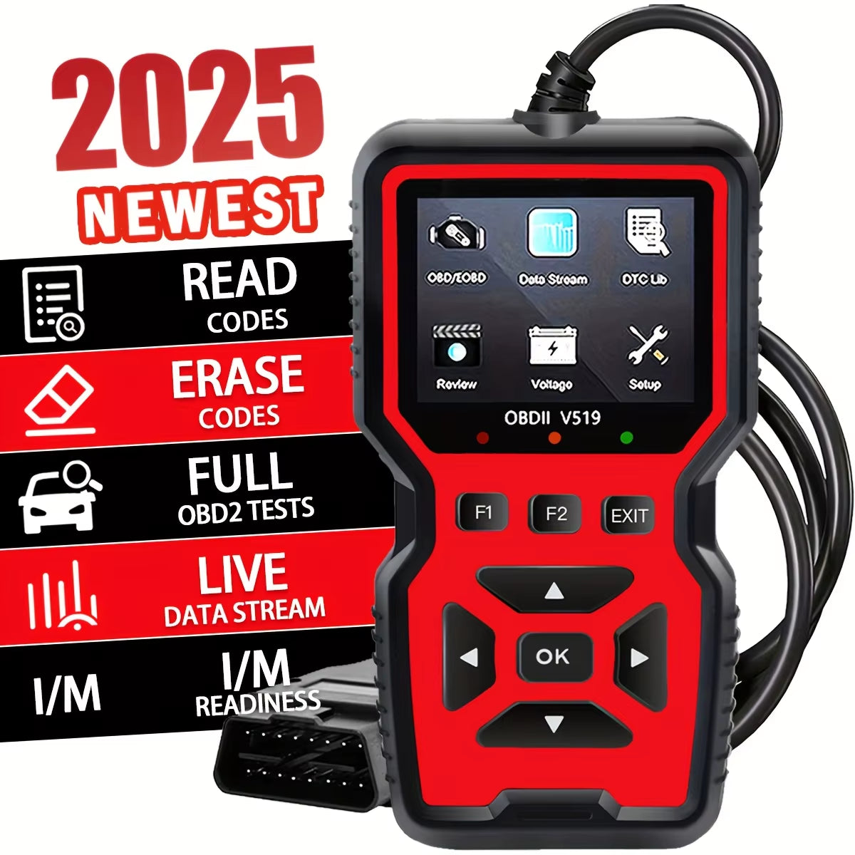 Professional Obd2 Diagnostic Tool Heavy Duty Vehicle Repair Tool - Code Reader/Resetter, Supports Real-Time Data Stream, No Battery Required, Compatible with Vehicles 1996 and up (Obdii/Eobd, Mode 6/8), Suitable for Mechanics, DIY Car Repair, Trucks, Motorcycles, Suvs - Compact Design, User-Friendly Controls, Robust Equipment, Obd Ii Reader, Automotive