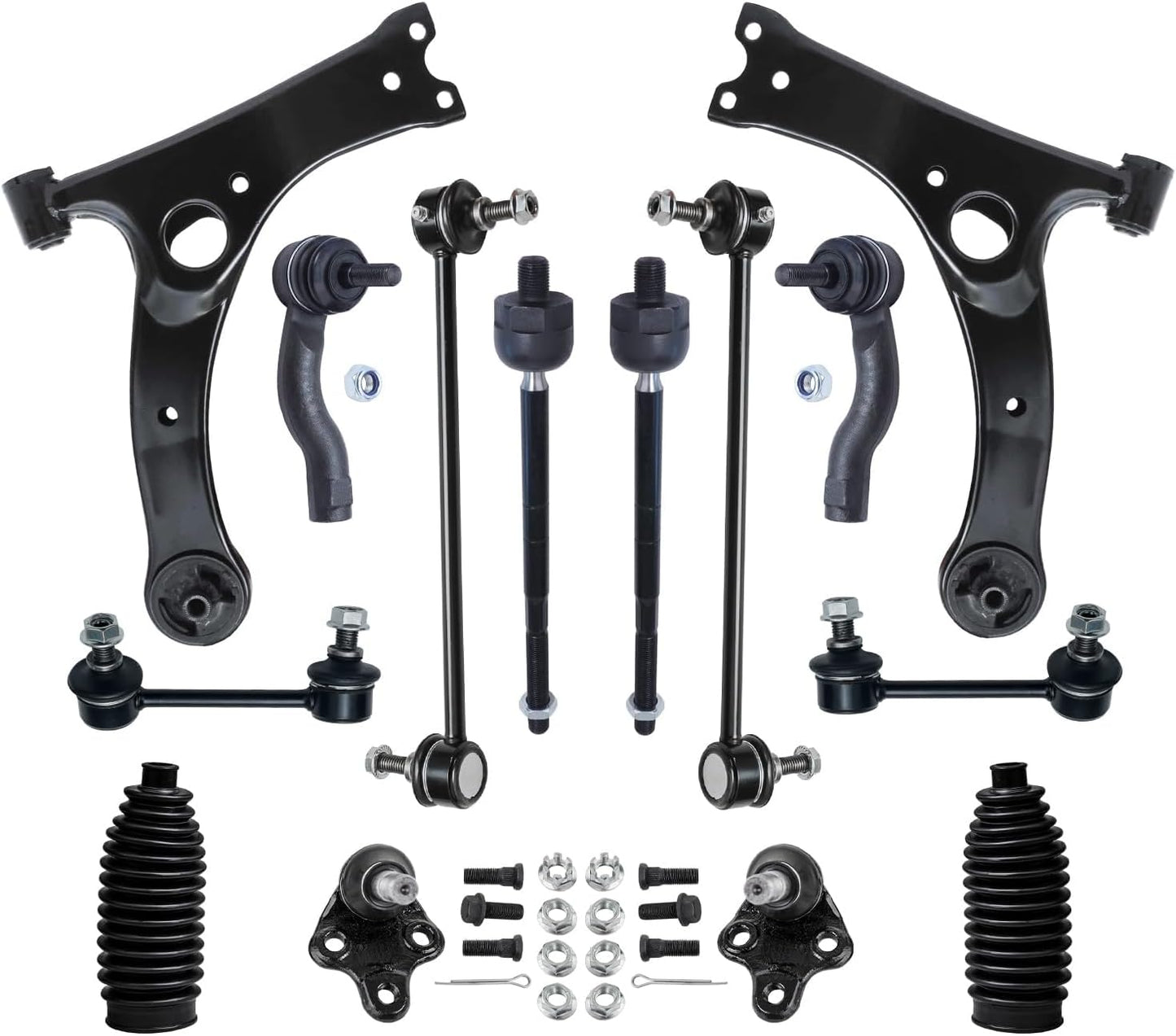 - Front End 14Pc Suspension Kit for 2001-2005 Toyota Rav4 2002 2003 2004, 2 Lower Control Arms, 2 Lower Ball Joints, 4 Inner & Outer Tie Rods, 4 Front Rear Sway Bars, 2 Boots, Replacement