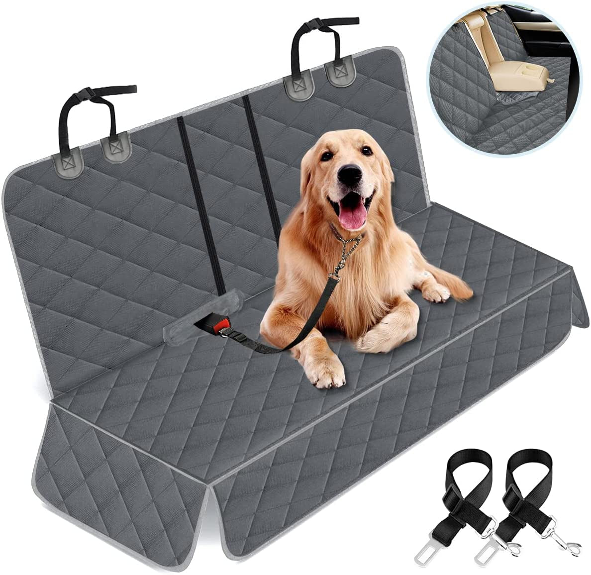Dog Car Seat Cover, Back Seat Cover for Dogs Pet Car Seat Protector Waterproof Bench Car Seat Cover, Non-Slip Reat Seat Cover Fits Middle Armrest for Most Cars Trucks Suvs - Black