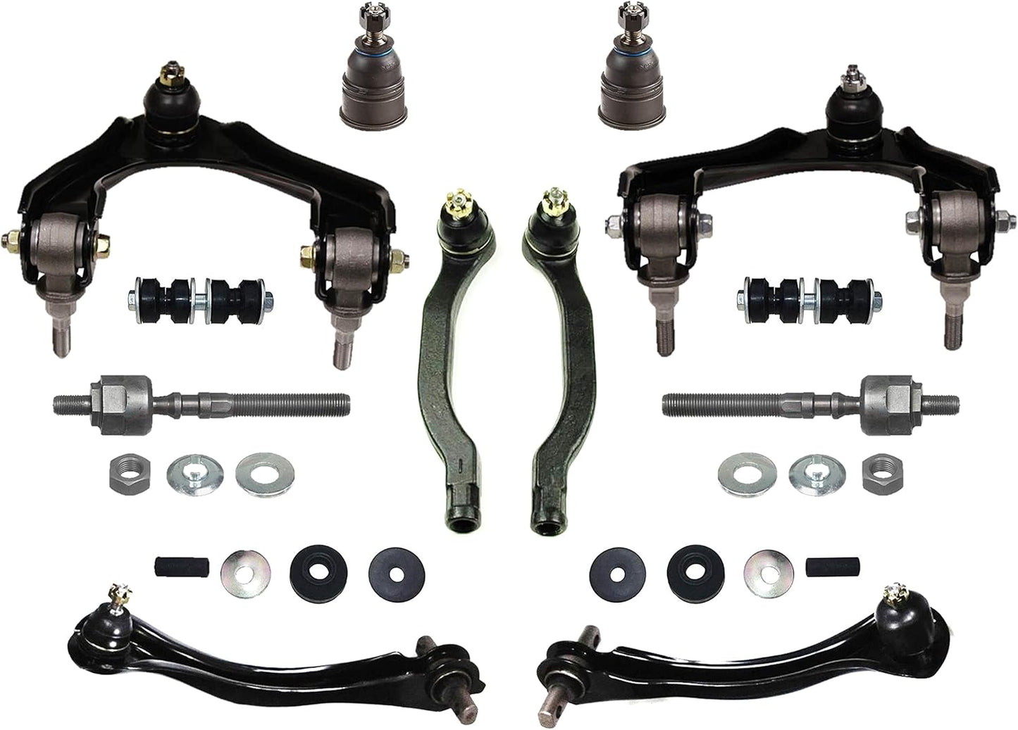 14 Pc Front & Rear Suspension Kit Tie Rod Ends, Sway Bar Links, Upper Shock Mount Bushing, Ball Joints, Upper Control Arms