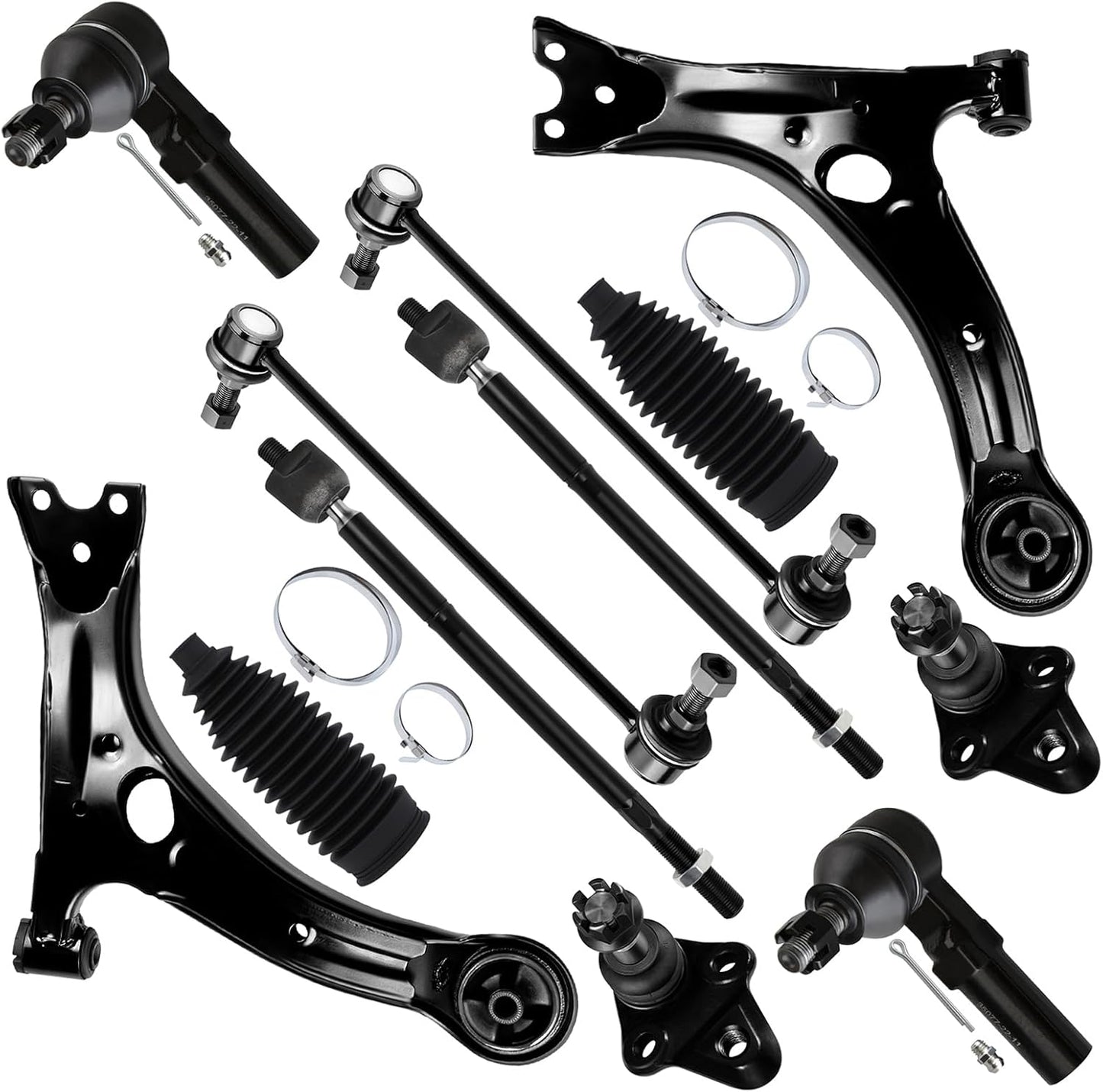 12Pcs Front Suspension Kit Lower Control Arm Lower Ball Joint Inner Outer Tie Rod End W/Boot Sway Bar End Link Replacement for 2009-2013 for Toyota Corolla