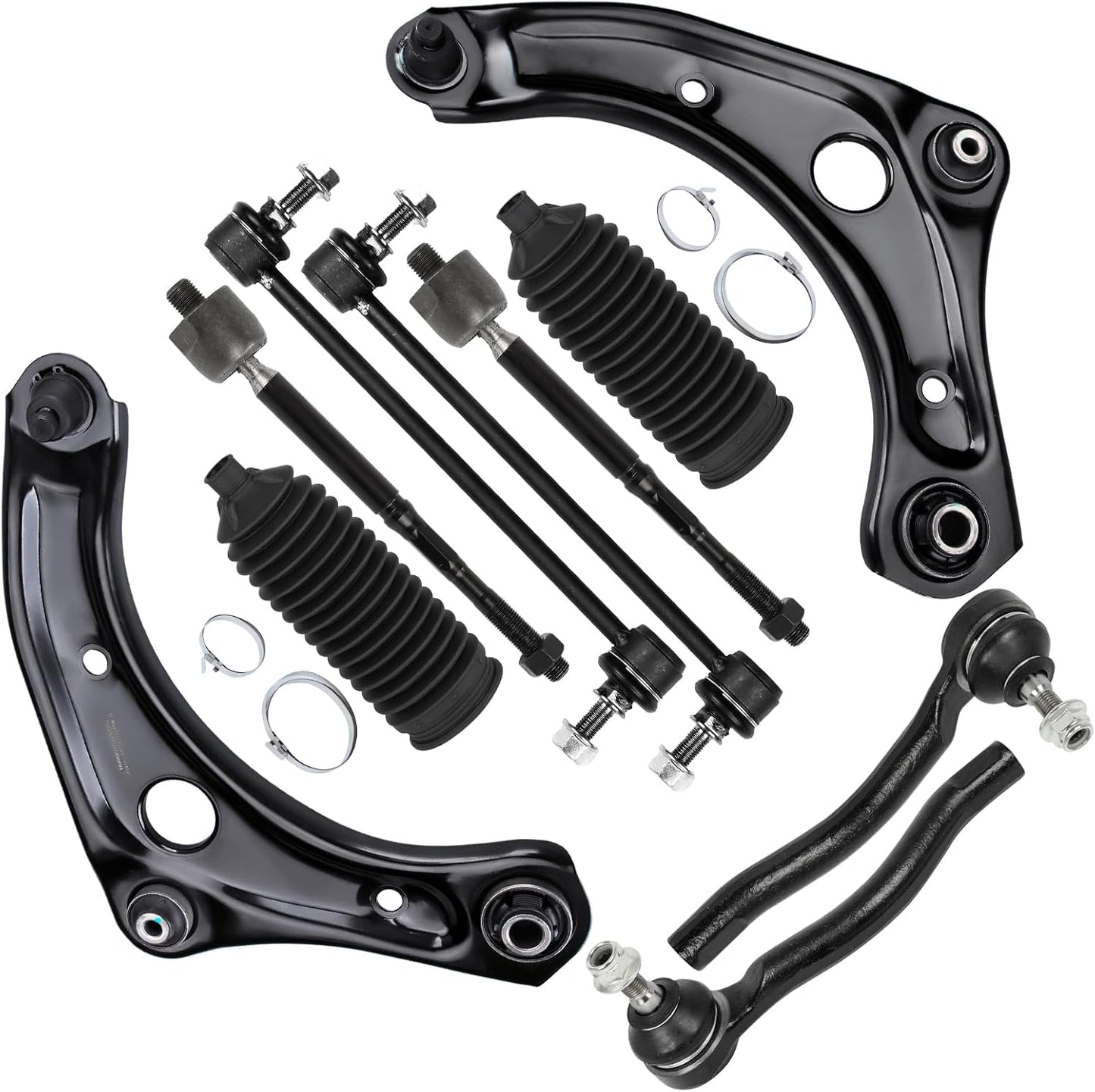 10Pcs  Front Suspension Kit Fit for Nissan Versa Note 2014-2019 for Nissan Versa 2012-2019 Lower Control Arm with Ball Joint Outer Inner Tie Rod End W/Steering Boot Sway Bar Link