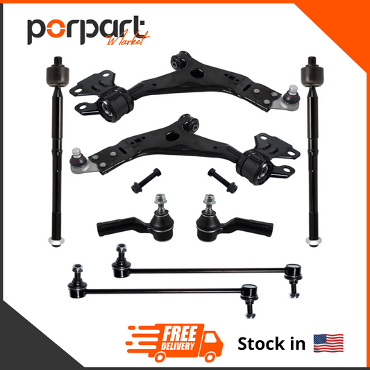 8 PCs Suspension Kit Fit for 2013-2019 Ford Escape, 2 Front Lower Control Arm W/Ball Joint 4 Outer Inner Tie Rod 2 Sway Bar 