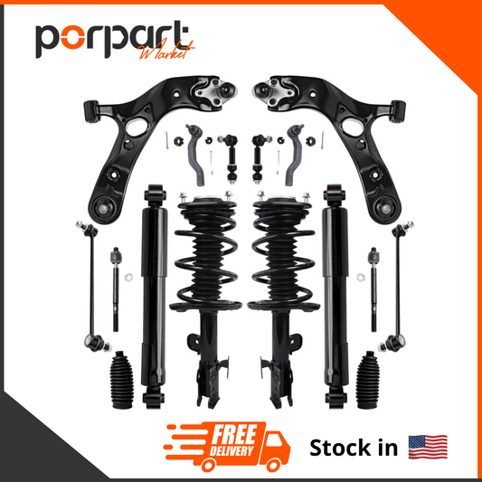 16 PCs Suspension Kit for 2006-2012 Toyota RAV4, 2 Ready Struts, 2 Lower Control Arms, 4 Tie Rods 4 Front Rear Sway Bars 2 Rear Shock Absorbers 2 Boots Replacement [2.4L 2.5L]