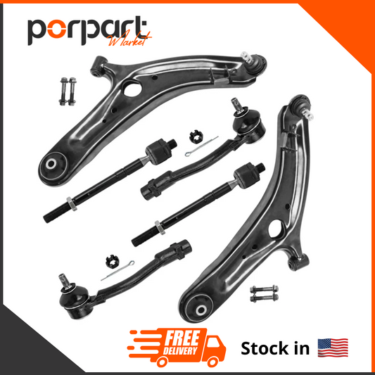 6 PCs Suspension Kit for 2012-2013 Kia Soul [With Automatic Transmission], 2 Lower Control Arms with Ball Joints 4 Inner & Outer Tie Rods Replacement