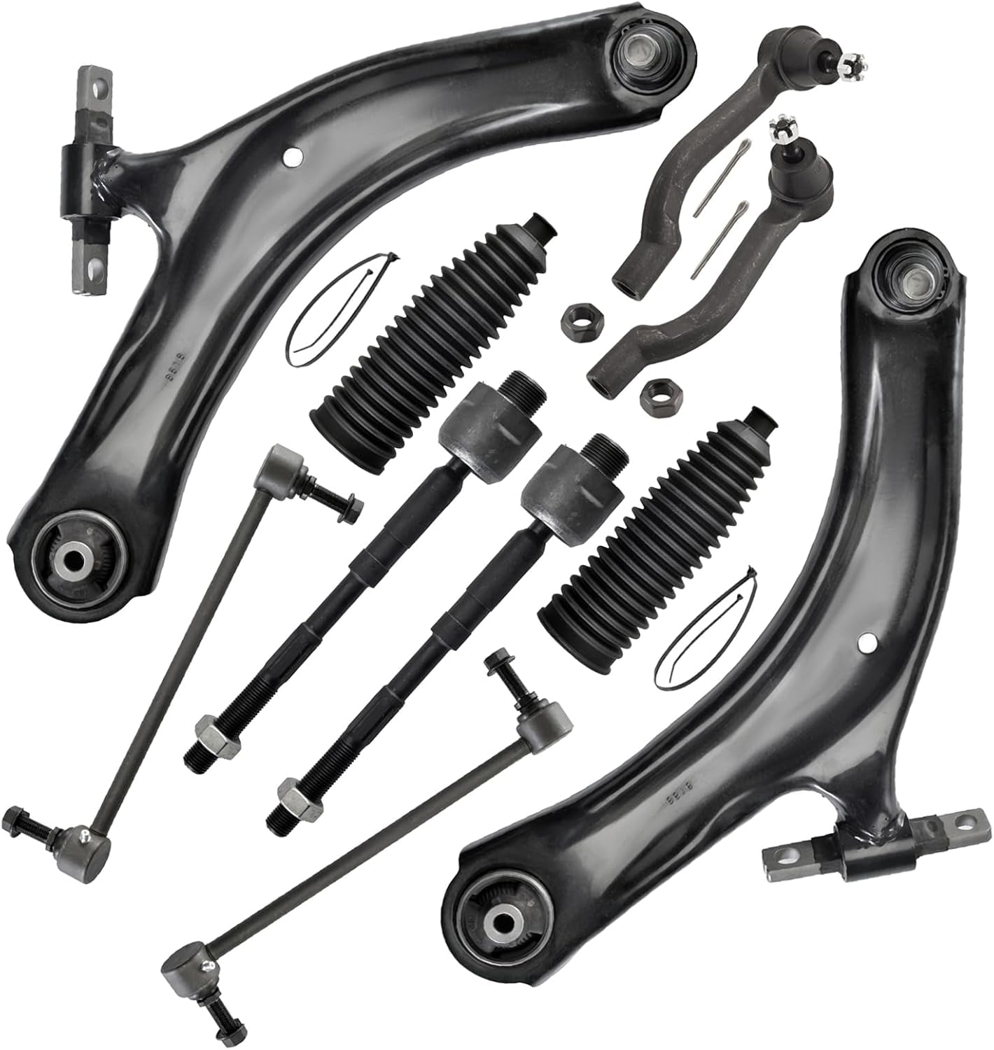 10Pcs Suspension Kit for Nissan Rogue 2008-2015, Front Lower Control Arms with Ball Joints Sway Bar Links Inner and Outer Tie Rod Ends and Boots