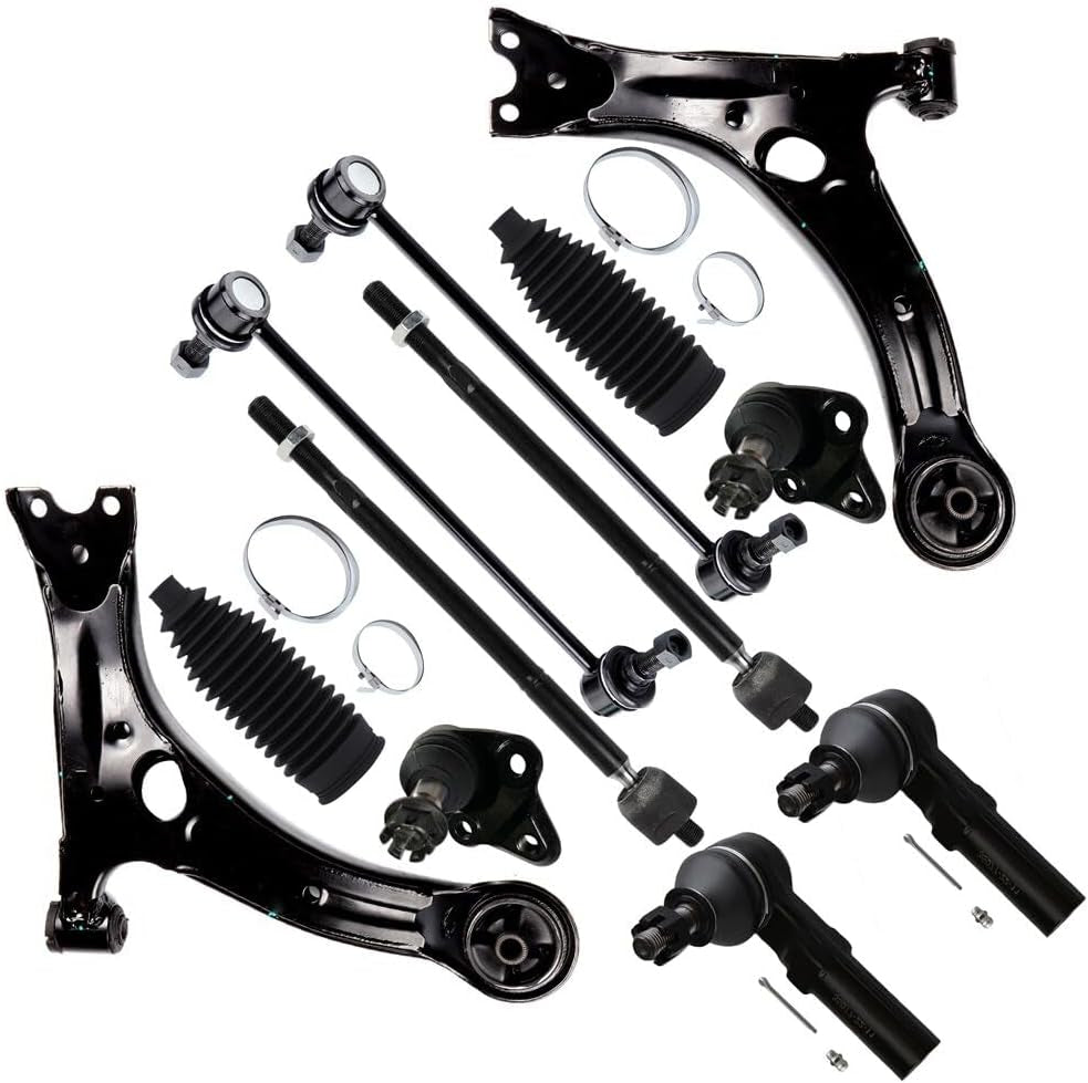 12-PC SET Suspension Kit for 2009-2013 for Toyota Corolla Front Lower Control Arm Lower Ball Joint Inner Outer Tie Rod End W/Boot Sway Bar End Link