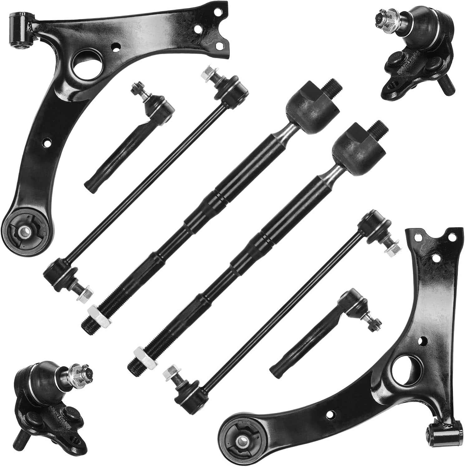 Front Lower Control Arms + Ball Joints + Sway Bar Links + Tie Rods for Toyota Corolla 2003-2008 Suspension Kit K640360 K640361 K90309 K80230 EV470 ES80432 ES80431 BT-433 10Pc Set