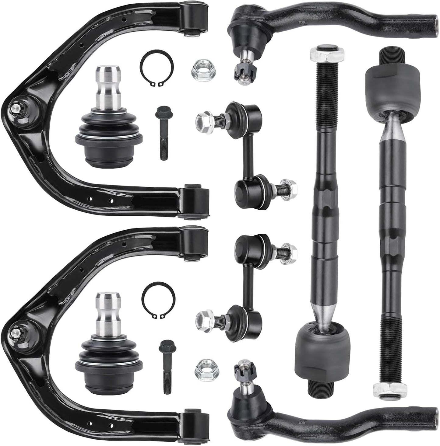 10PCS Front Upper Control Arm with Ball Joint for Infiniti QX80 2014-2019, QX56 2004-2013, for Nissan Armada 05-15 17-19, Titan 04-15, Sway Bar Inner Outer Tie Rod End Suspension Kit K620650 K620649