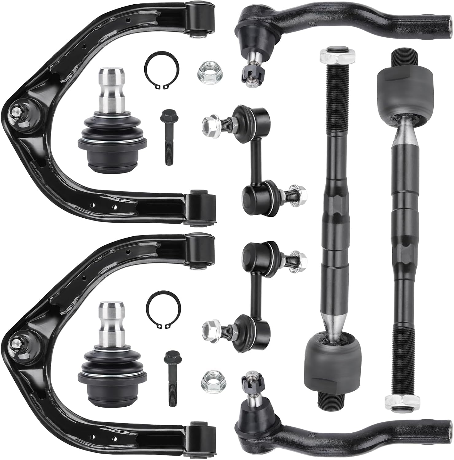 10PCS Front Upper Control Arm with Ball Joint for Infiniti QX80 2014-2019, QX56 2004-2013, for Nissan Armada 05-15 17-19, Titan 04-15, Sway Bar Inner Outer Tie Rod End Suspension Kit K620650 K620649