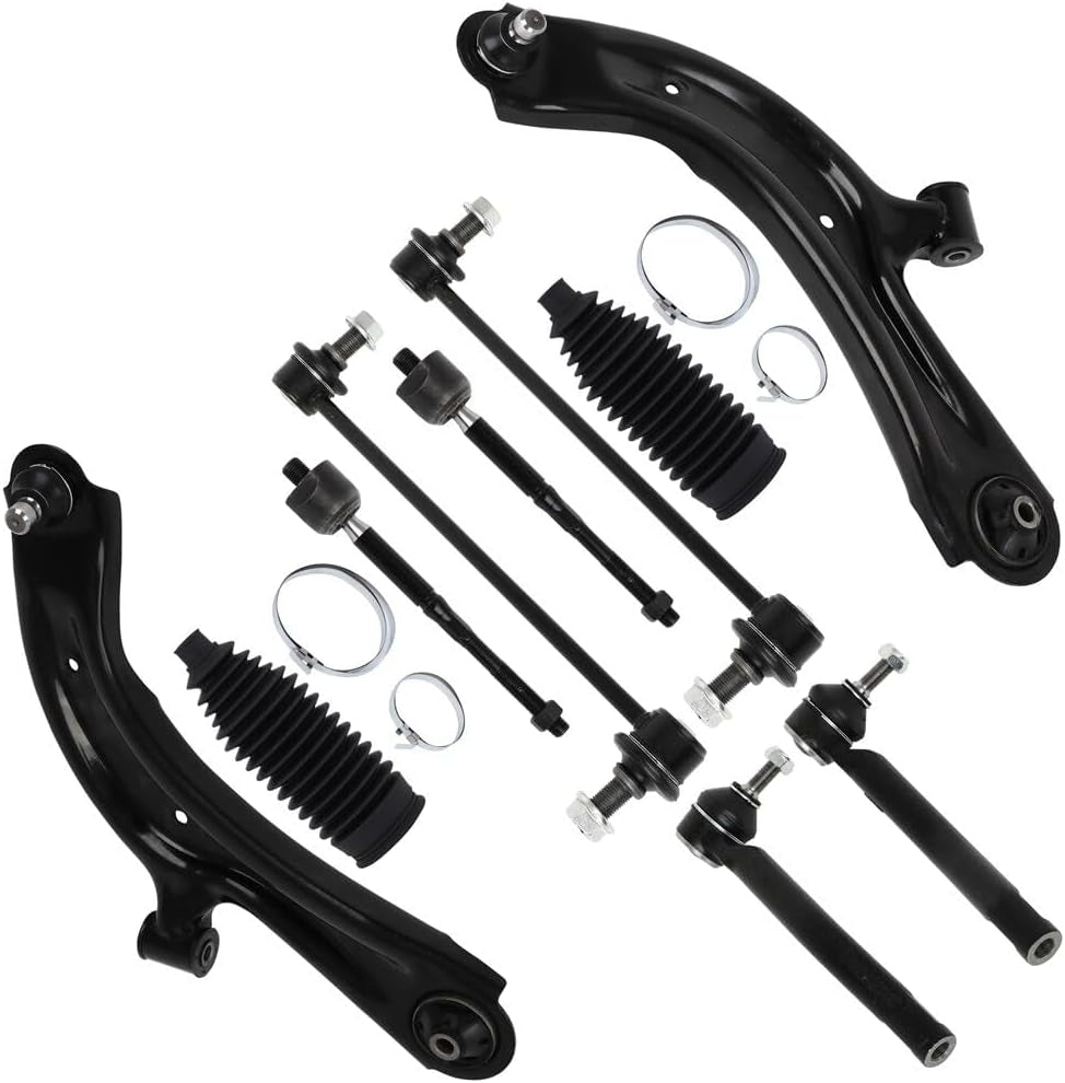 10Pcs Front Suspension Kit Lower Control Arm with Ball Joint Fit 2015-2018 for Chevy City Express 2013-2019 for Nissan Sentra NV200 with Outer Inner Tie Rod Steering Boot Sway Bar Link