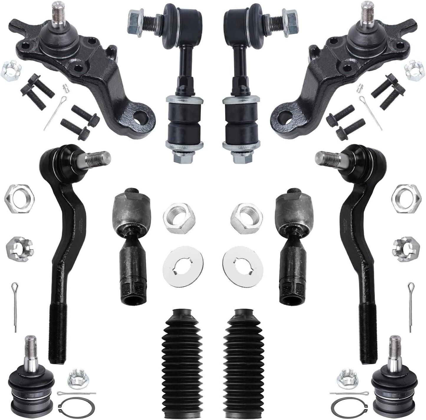- 12Pc Front Suspension Kit for 1995-2000 Toyota Tacoma 1996 1997 1998 1999 2000, 4 Upper & Lower Ball Joints, 4 Inner & Outer Tie Rods, 2 Sway Bars, 2 Boots, Replacement