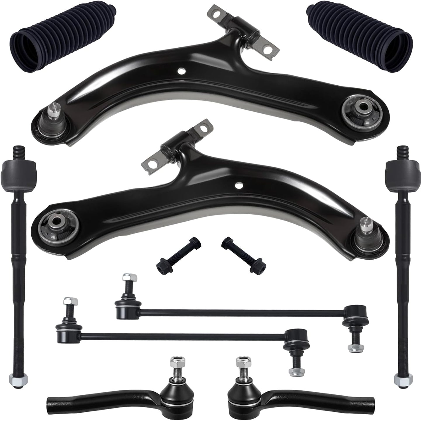 10Pc Suspension Kit Fit for 2013-19 Ni-Ssan Sentra 1.8L, 13-20 NV200, 2 Front Lower Control Arm W/Ball Joint + 4 Outer Inner Tie Rod + 2 Sway Bar [# K622159 K622160 K750719 EV800951 ES800965]