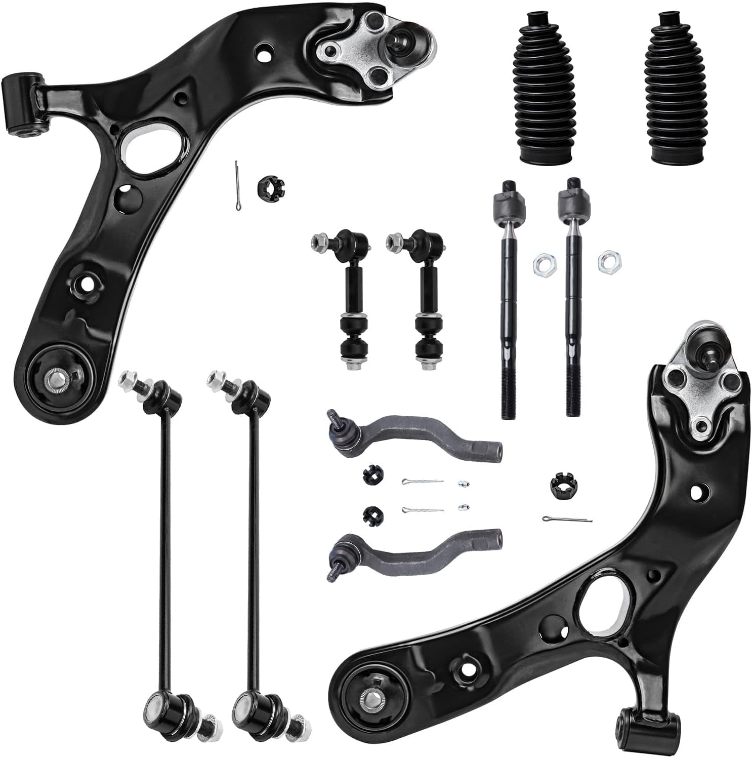 - Front End 16Pc Suspension Kit for 2006-2012 Toyota RAV4, 2 Ready Struts, 2 Lower Control Arms, 4 Tie Rods 4 Front Rear Sway Bars 2 Rear Shock Absorbers 2 Boots Replacement [2.4L 2.5L]