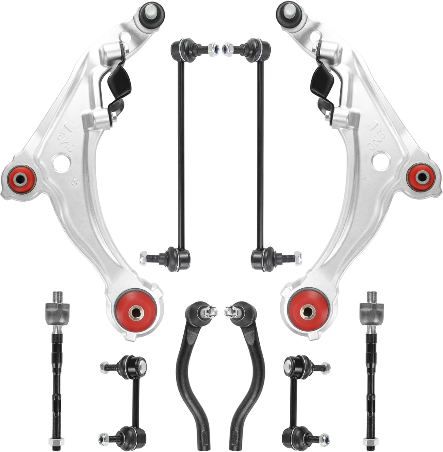 10Pcs Front Lower Control Arms with Ball Joints Suspension Kits for 2009-2014 Nissan Maxima, Front End Suspension Kits with Inner & Outer Tie Rod End Links + Front & Rear Stabilizer Sway Bar End Links