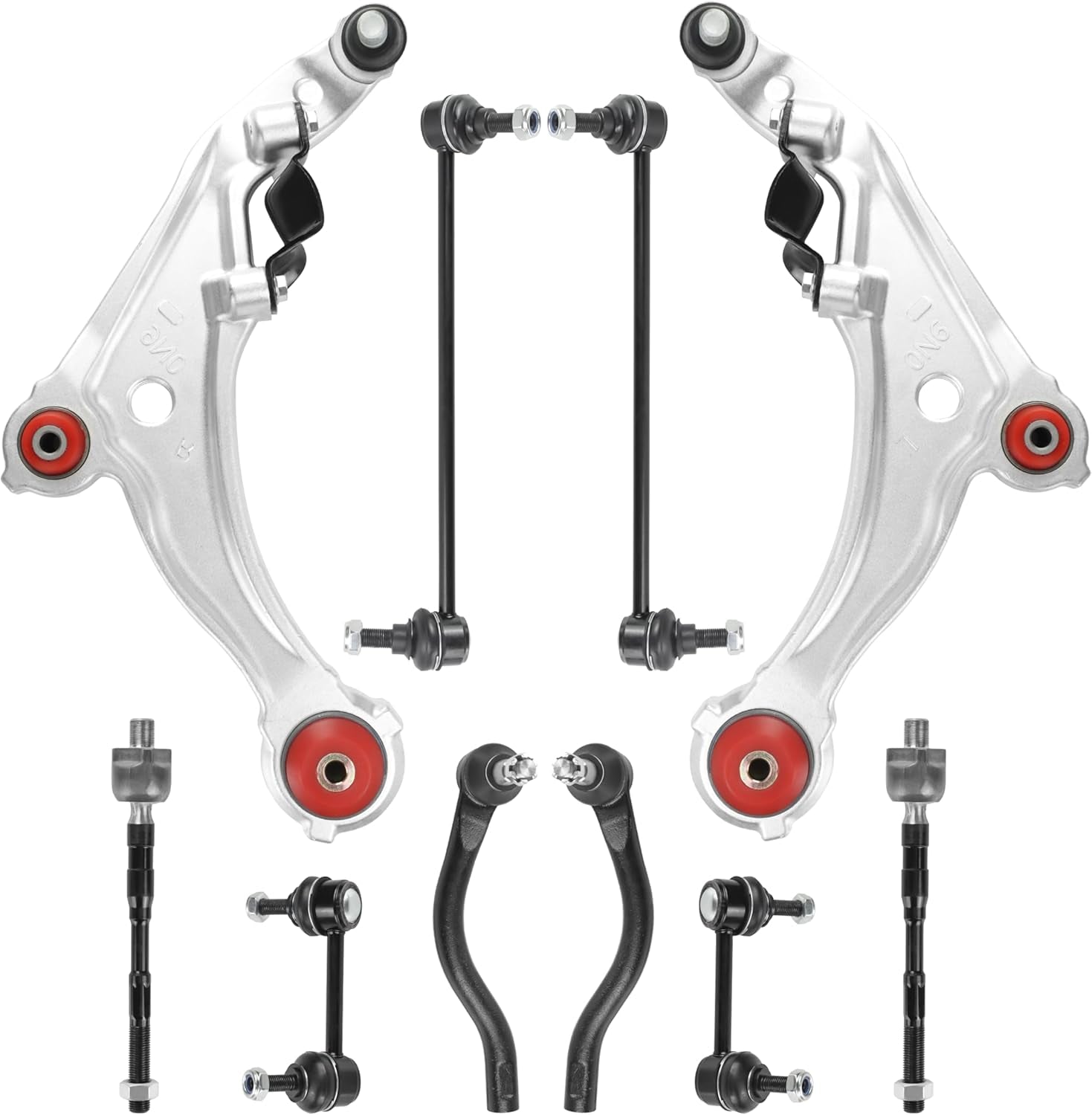 10Pcs Front Lower Control Arms with Ball Joints Suspension Kits for 2009-2014 Nissan Maxima, Front End Suspension Kits with Inner & Outer Tie Rod End Links + Front & Rear Stabilizer Sway Bar End Links