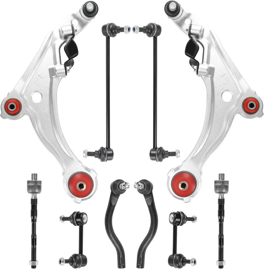 10Pcs Front Lower Control Arms with Ball Joints Suspension Kits for 2009-2014 Nissan Maxima, Front End Suspension Kits with Inner & Outer Tie Rod End Links + Front & Rear Stabilizer Sway Bar End Links
