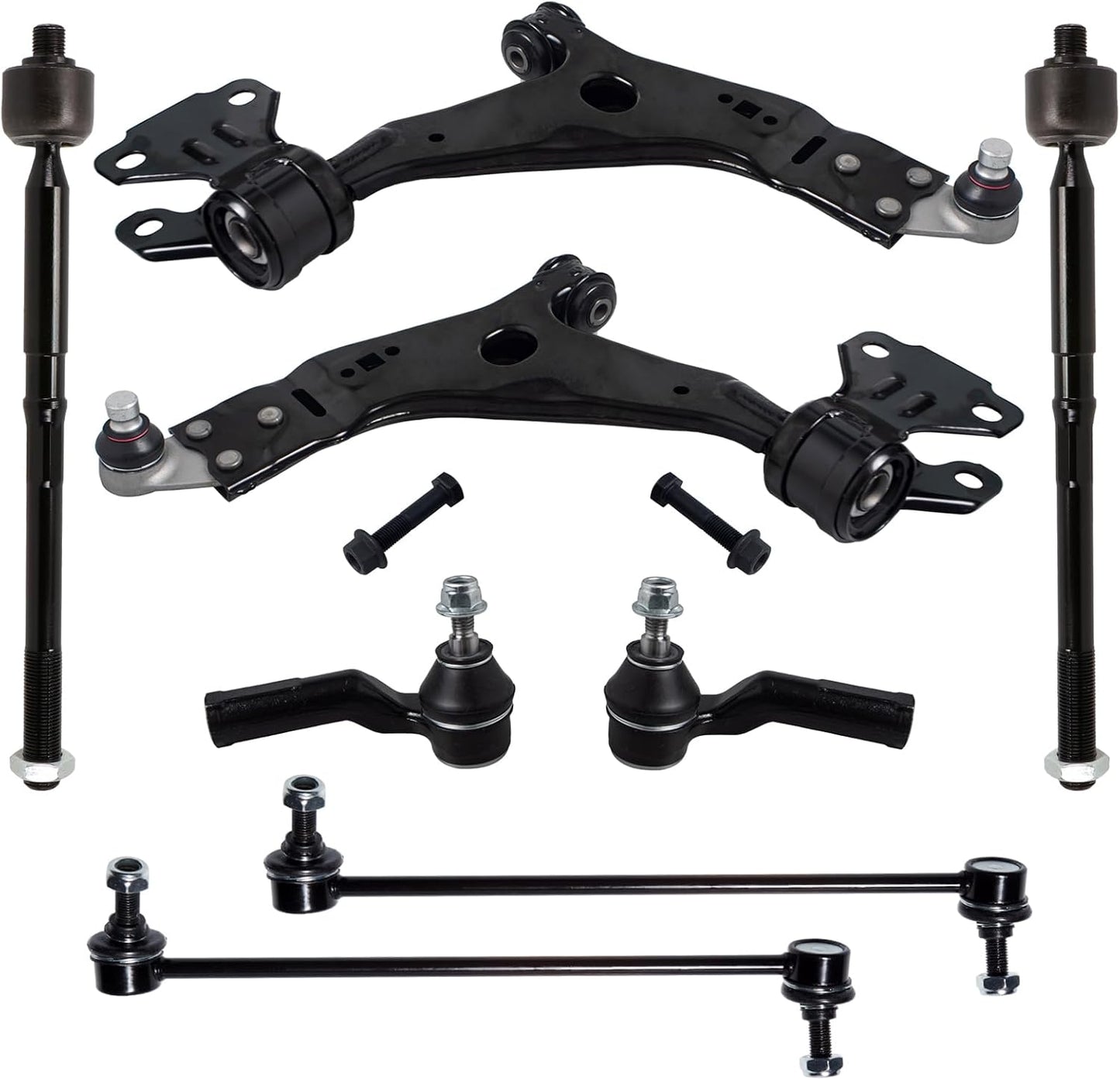 8Pcs Suspension Kit Fit for 2013-2019 Fo-Rd Escape, 2 Front Lower Control Arm W/Ball Joint + 4 Outer Inner Tie Rod + 2 Sway Bar [# MS401107 MS401108 K750554 EV800898 ES800954 ES800955]
