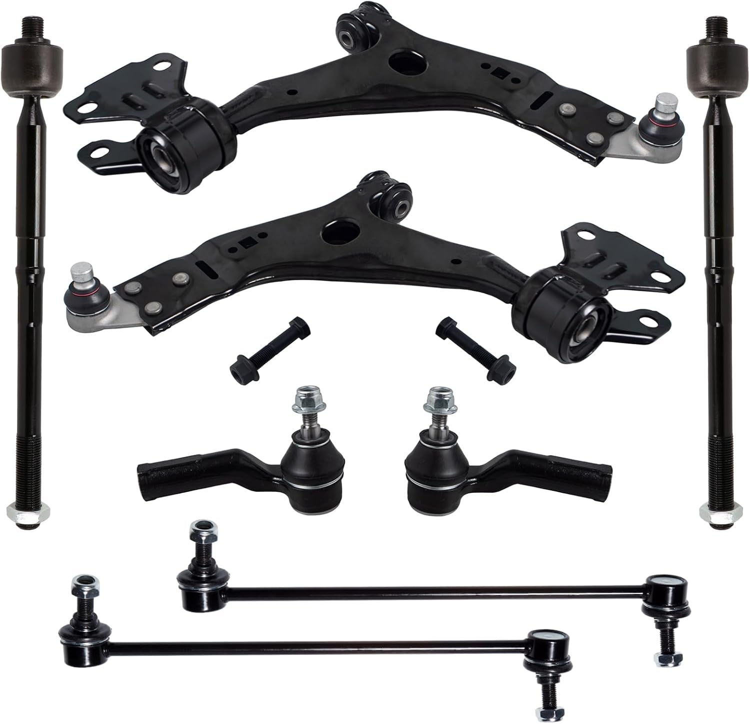 8Pcs Suspension Kit Fit for 2013-2019 Fo-Rd Escape, 2 Front Lower Control Arm W/Ball Joint + 4 Outer Inner Tie Rod + 2 Sway Bar [# MS401107 MS401108 K750554 EV800898 ES800954 ES800955]
