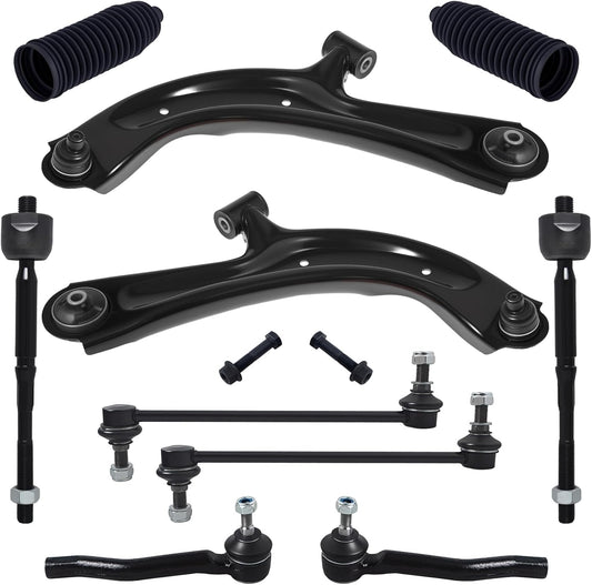 10Pc Suspension Kit Fit for 2013-19 Ni-Ssan Sentra 1.8L, 13-20 NV200, 2 Front Lower Control Arm W/Ball Joint + 4 Outer Inner Tie Rod + 2 Sway Bar [# K622159 K622160 K750719 EV800951 ES800965]