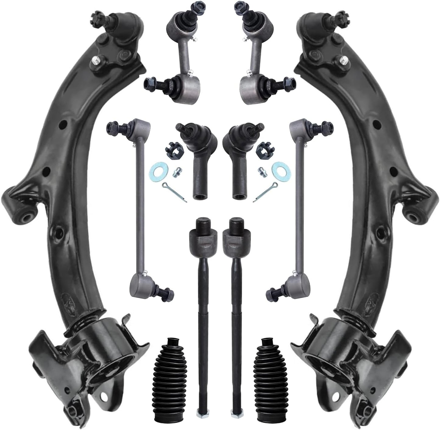 - 12Pc Front End Kit for 2007-2011 Honda CR-V, 2 Lower Control Arms with Ball Joints 4 Inner Outer Tie Rods 2 Boots 4 Front Rear Sway Bars 2008 2009 2010 Replacement