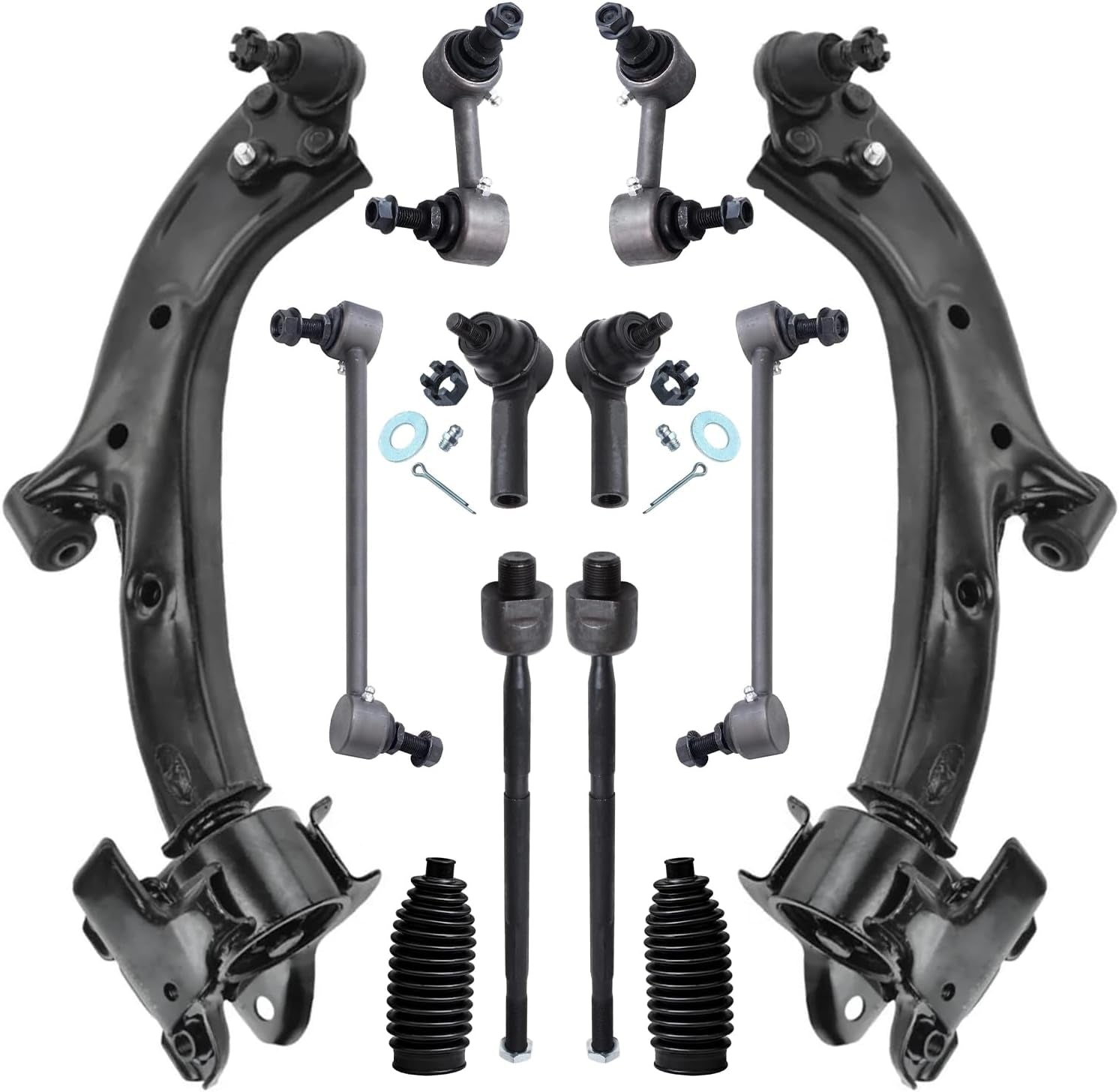 - 12Pc Front End Kit for 2007-2011 Honda CR-V, 2 Lower Control Arms with Ball Joints 4 Inner Outer Tie Rods 2 Boots 4 Front Rear Sway Bars 2008 2009 2010 Replacement