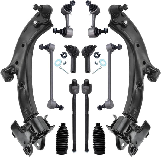 - 12Pc Front End Kit for 2007-2011 Honda CR-V, 2 Lower Control Arms with Ball Joints 4 Inner Outer Tie Rods 2 Boots 4 Front Rear Sway Bars 2008 2009 2010 Replacement