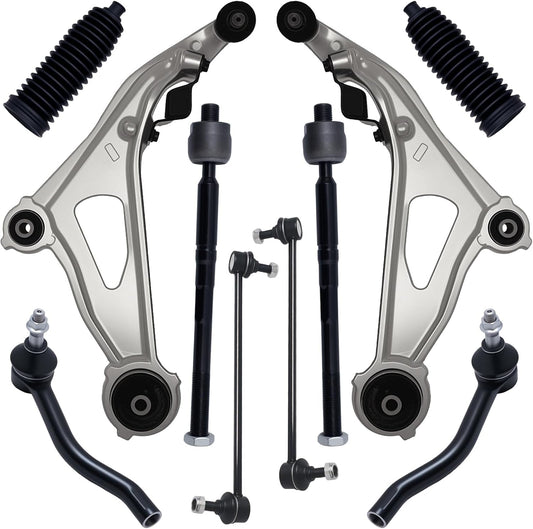 10Pc Front End Suspension Kit Fit for 13-20 Ni-Ssan Pathfinder, In-Finiti QX60, 2 Lower Control Arm W/Ball Joint 2 Sway Bar Link 4 Outer & Inner Tie Rod End (# K623063 K750282 EV801209 ES801265)