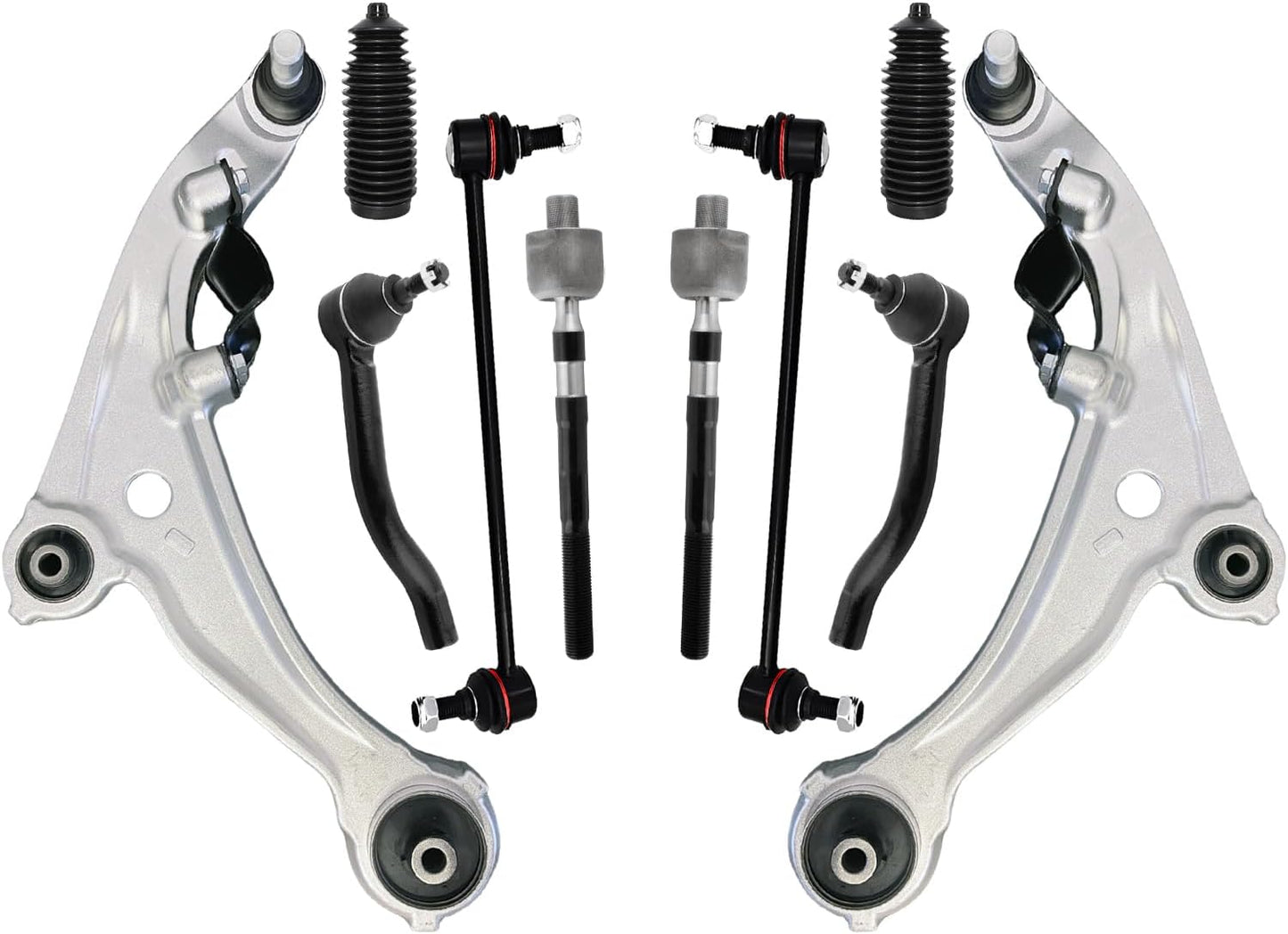 10 PCS Front Suspension Kit Lower Control Arm Ball Joint Front Sway Bar Links Inner & Outer Tie Rod Bellows Boots Replacement for 2007-2013 Nissan Altima