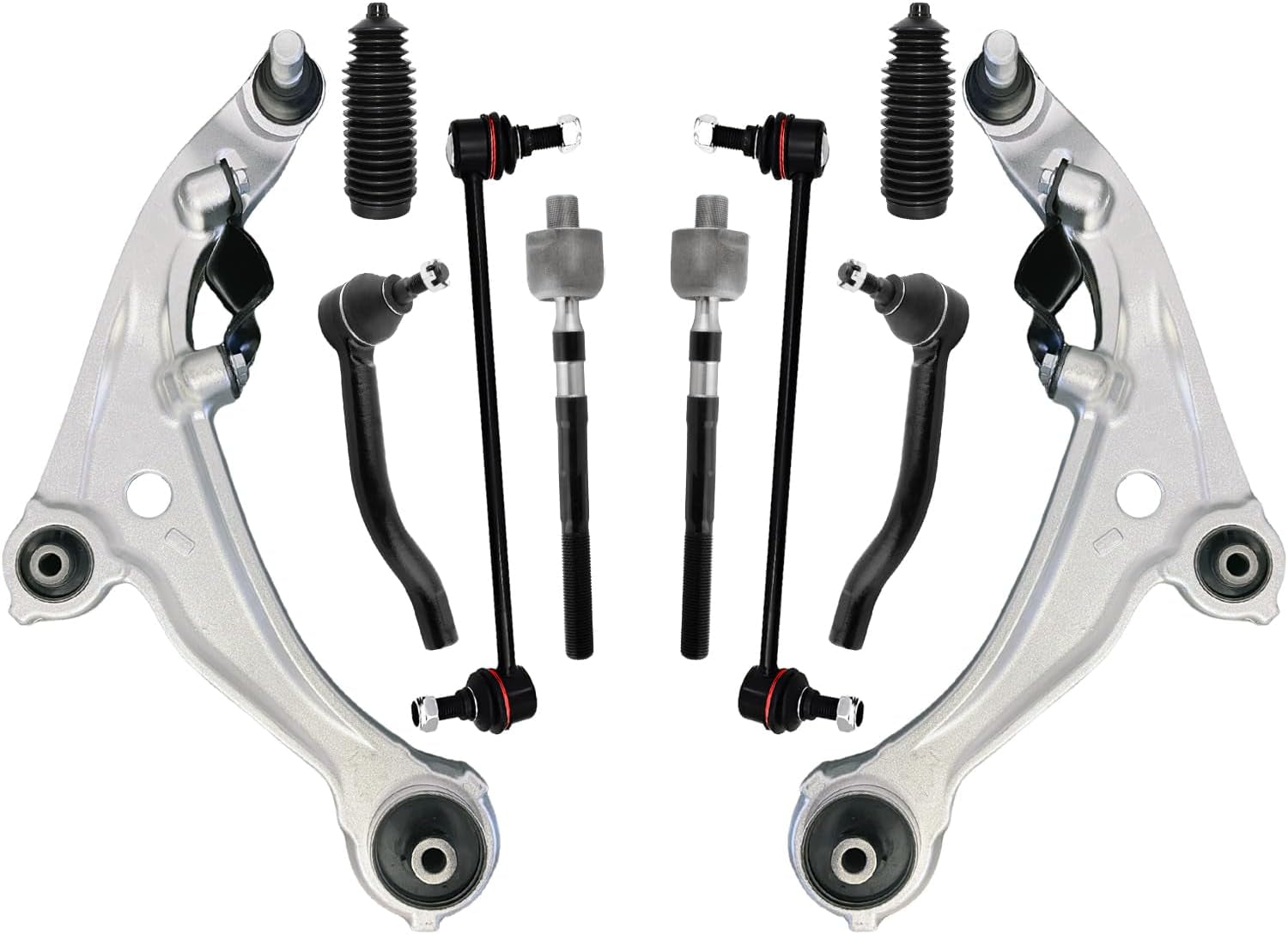 10 PCS Front Suspension Kit Lower Control Arm Ball Joint Front Sway Bar Links Inner & Outer Tie Rod Bellows Boots Replacement for 2007-2013 Nissan Altima