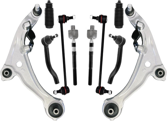 10 PCS Front Suspension Kit Lower Control Arm Ball Joint Front Sway Bar Links Inner & Outer Tie Rod Bellows Boots Replacement for 2007-2013 Nissan Altima