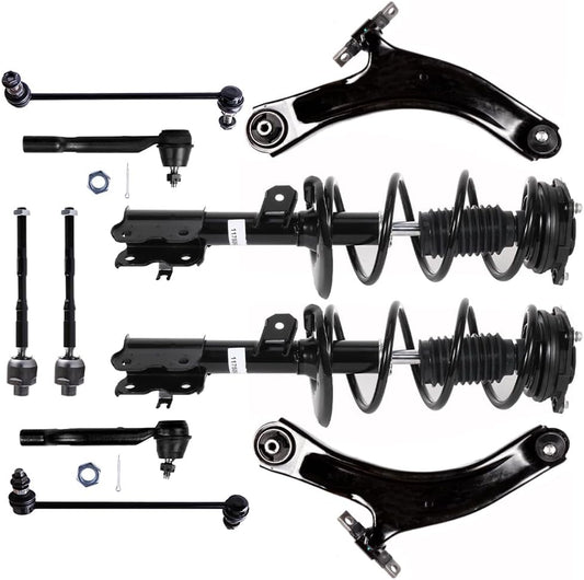 Struts Shock Suspension Kit for Nissan Rogue 2008-2011 Front Complete Struts Assembly Control Arm Stabilizer Bar Link Tie Rod End 10 Pcs, 172608,11733 172609