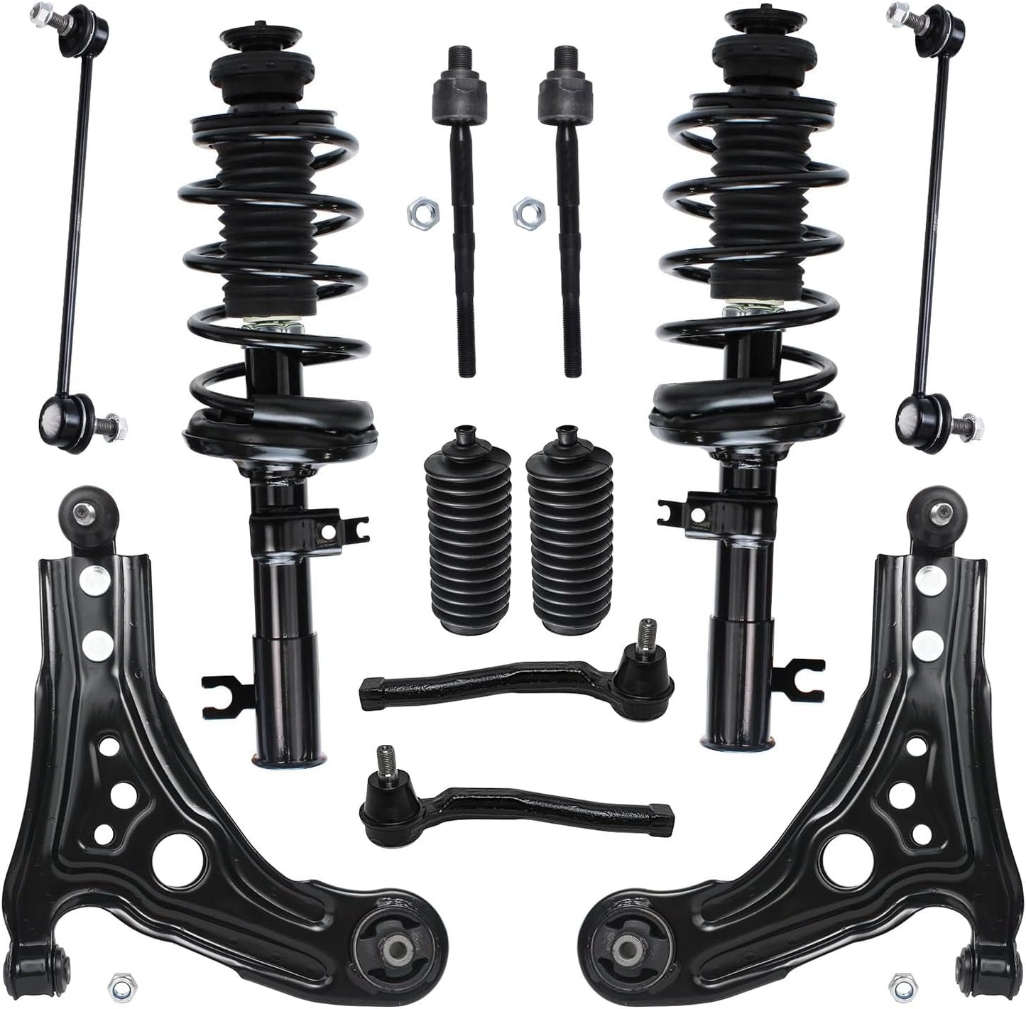 - 12Pc Front End Suspension Kit for Chevy Aveo Aveo5 Pontiac G3 Wave 2 Ready Struts 2 Lower Control Arms W/Ball Joints 2 Sway Bars 4 Inner Outer Tie Rods 2 Boots Replacement Struts Shocks