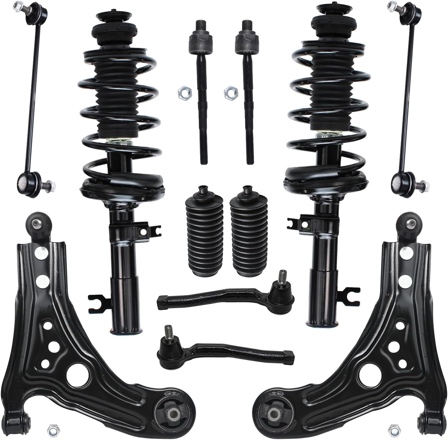 - 12Pc Front End Suspension Kit for Chevy Aveo Aveo5 Pontiac G3 Wave 2 Ready Struts 2 Lower Control Arms W/Ball Joints 2 Sway Bars 4 Inner Outer Tie Rods 2 Boots Replacement Struts Shocks