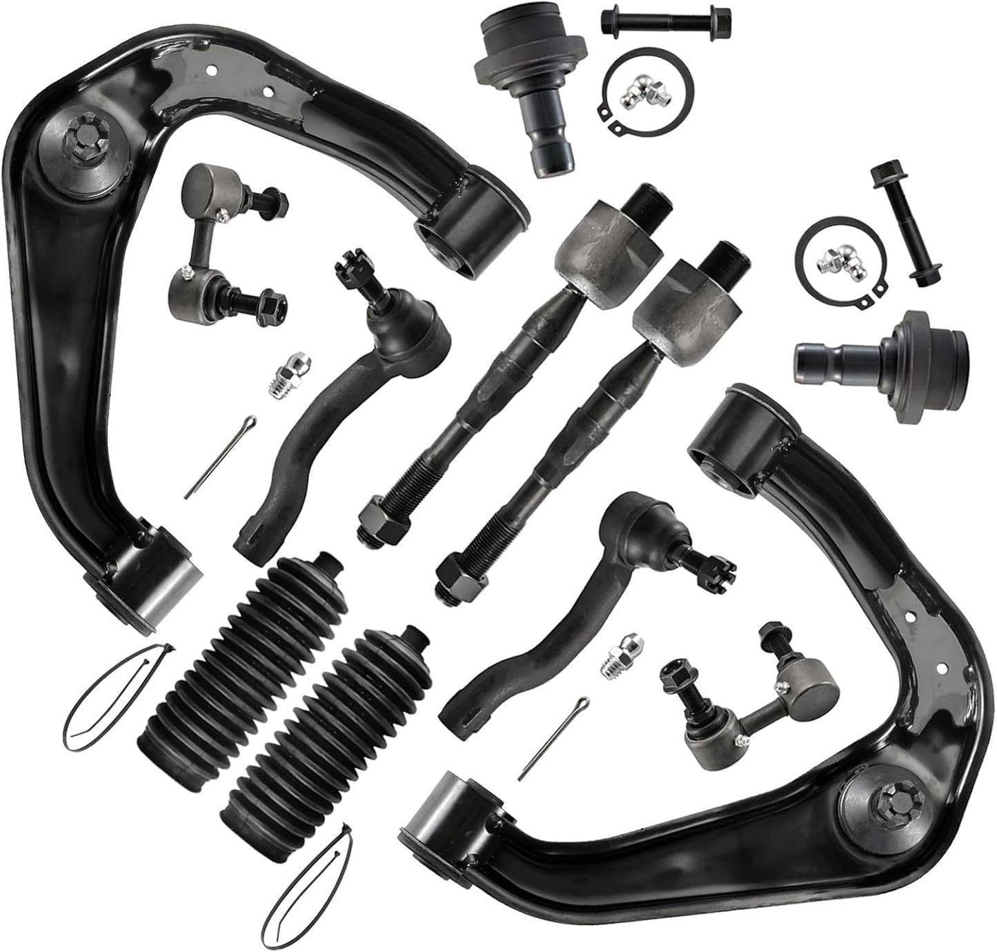 12Pcs Suspension Kit for 2005-2019 Nissan Frontier Pathfinder Xterra, Front Upper Control Arms and Lower Ball Joints Sway Bar Links Inner and Outer Tie Rod Ends and Boots