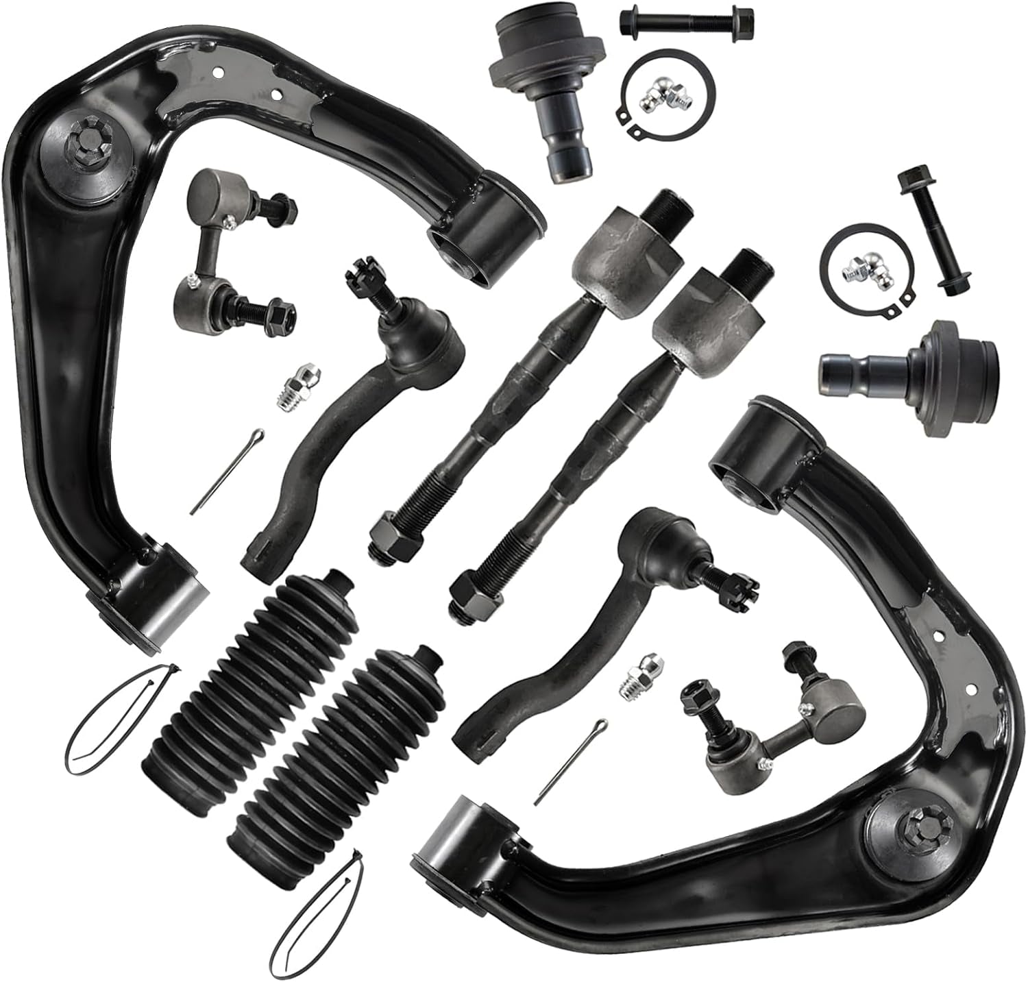 12Pcs Suspension Kit for 2005-2019 Nissan Frontier Pathfinder Xterra, Front Upper Control Arms and Lower Ball Joints Sway Bar Links Inner and Outer Tie Rod Ends and Boots